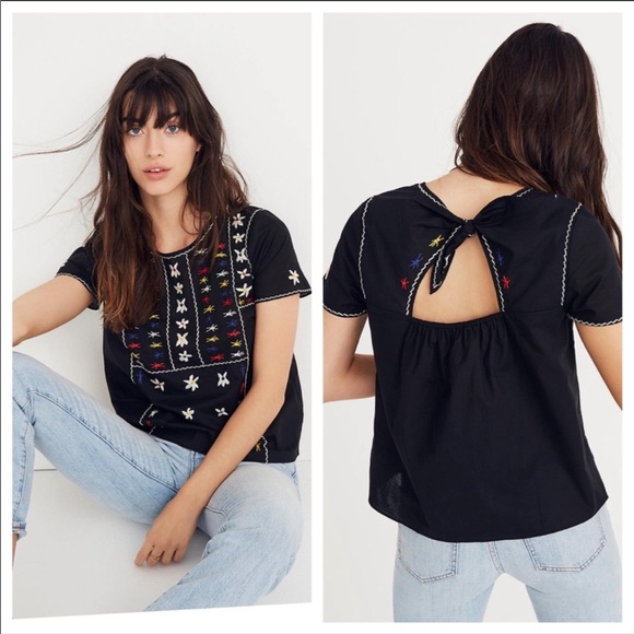Madewell Tops - Madewell Embroidered Tied Back Cut Out Top